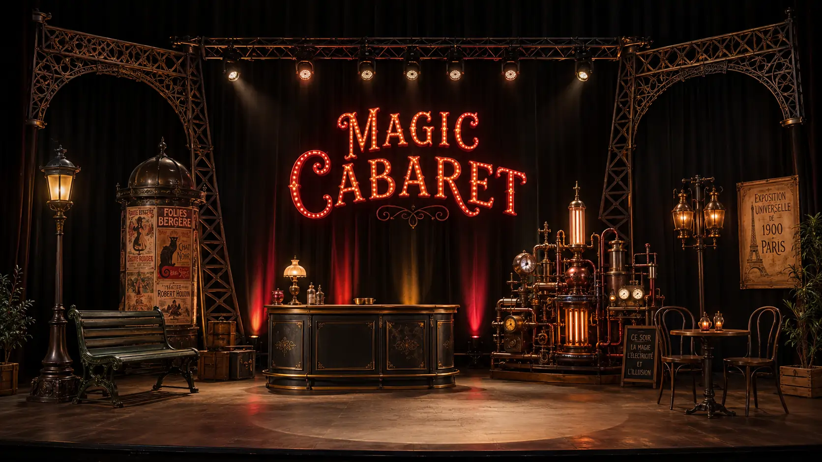 Spectacle magie cabaret Arras dans un décor Belle Époque avec scène Magic Cabaret