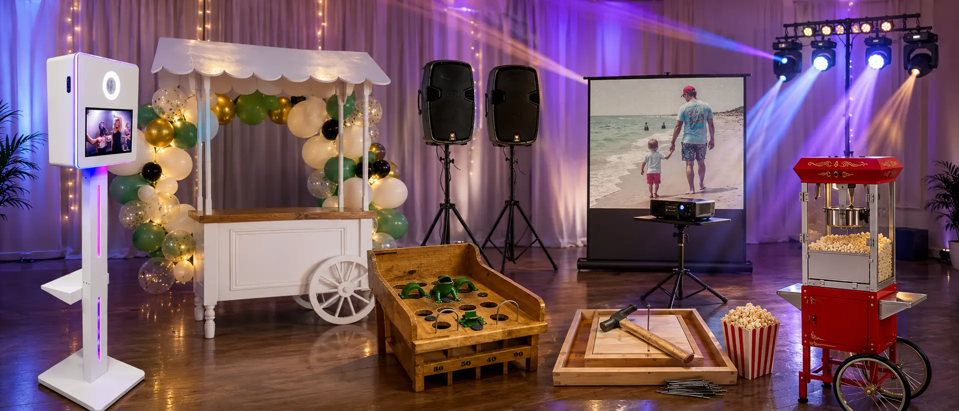 Prestations complémentaires Extra EVENTS avec photobooth, jeux en bois, sonorisation, éclairage et animations événementielles près d’Arras